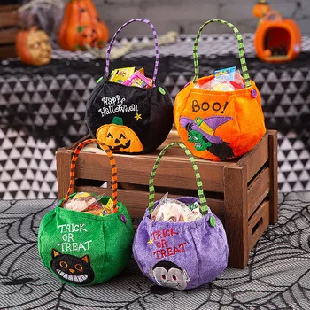 1 шт. бархатная сумка на Хэллоуин, Эльфийское ведро с тыквой, сумка-тоут с ручкой, мини-мешочек для конфет, праздничный декор для детей Изображение