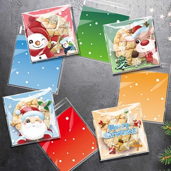 100шт Подарочных пакетов для рождественских конфет, печенья, Компактных пластиковых самоклеящихся пакетов для упаковки закусок, сувениров, Рождественских подарков, украшений Изображение