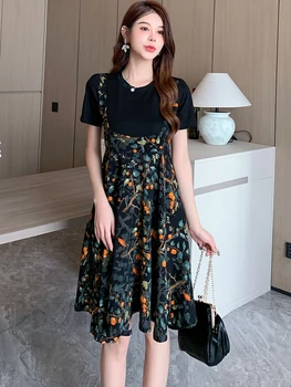 2023 Летнее Новое Черное платье с цветочным ремешком Patchwrok, Элегантное Облегающее Вечернее платье для женщин, Корейская мода, Шикарное Роскошное Вечернее платье Изображение