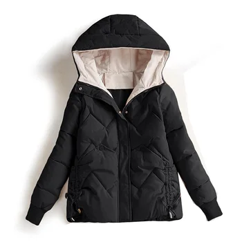 2023 новая зимняя куртка, Женская Черная верхняя одежда с капюшоном, женская куртка, Повседневные теплые хлопчатобумажные куртки с длинным рукавом Изображение