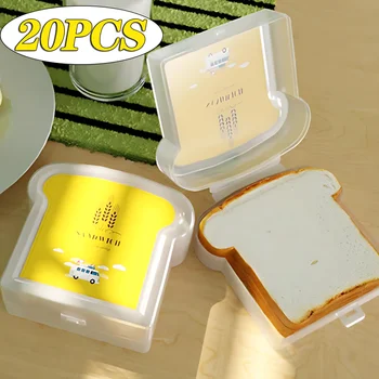 20ШТ Прозрачная хлебница Портативная коробка для тостов и сэндвичей Многоразовая коробка для тостов и сэндвичей для пикника Bento Box для малышей Изображение