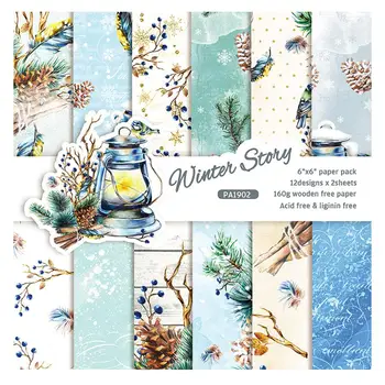 24 Листа Winter Story Бумажные подушечки для рукоделия, штампы для резки, художественный фон, Оригами, Изготовление открыток для скрапбукинга Изображение
