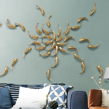 2шт Карп из смолы, Золотая рыбка, настенный орнамент, индивидуальность, фигурка рыбы для домашнего ресторана, фоновый декор стен Изображение
