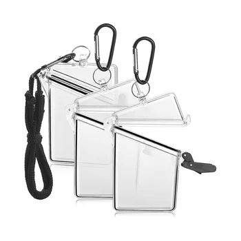 3 комплекта водонепроницаемых футляров для бейджей с удостоверениями личности, прозрачных водонепроницаемых ремешков для бейджей и ключей Изображение
