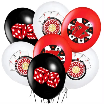 30 шт. Принадлежности для вечеринки в честь дня рождения в тематике казино, 12-дюймовые латексные воздушные шары, ночные украшения казино Лас-Вегаса, красный, черный, белый Покер Изображение