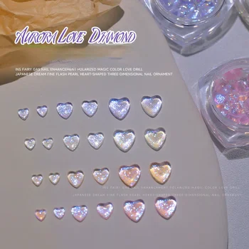30шт Aurora Love Heart Nail Art горный хрусталь 3D блестящий кристалл с плоским дном смешанного размера для ногтей DIY хрустальные аксессуары для ногтей Изображение