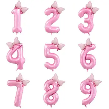 40-Дюймовые воздушные шары с номером на день рождения, украшения на день рождения, Розовые воздушные шары-банты для девочек, День рождения принцессы, свадьба, Гигантский воздушный шар с номером Изображение