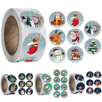500ШТ Веселой Рождественской самоклеящейся бумаги DIY Новогодние наклейки для упаковки выпечки с несколькими рисунками Детские подарки Изображение