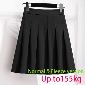 5XL 6XL 7XL 65/175 кг, Женские Осенне-зимние Черные флисовые Мини-юбки, Свободная юбка трапециевидной формы, юбка средней длины, плиссированные юбки Оверсайз Изображение