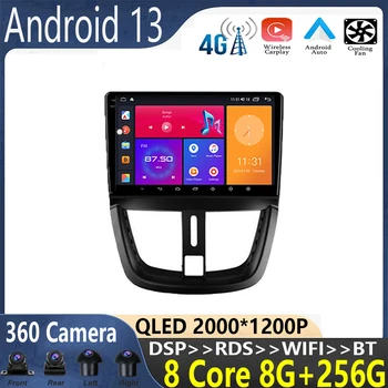 9 дюймов Android 13 Для Peugeot 207 2006-2015 Автомобильный Радио Мультимедийный видеоплеер Навигация стерео GPS WIFI + 4G QLED ScreenBT5.0 Изображение