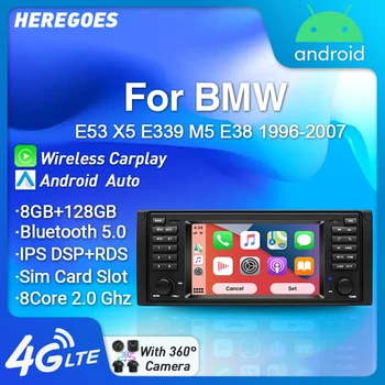 Carplay 8 ГБ + 256 ГБ DSP 2 Din Android 12 Автомагнитола Для BMW X5 E53 5 Серии E39 M5 1996-2007 Авто GPS Мультимедийный плеер Wifi RDS Изображение