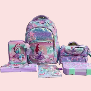 Disney Подлинная Австралийская Школьная сумка Smiggle Mermaid, пенал, блокнот, Набор канцелярских принадлежностей для детей, Студенческая сумка для ланча, рюкзак, подарок для девочки Изображение