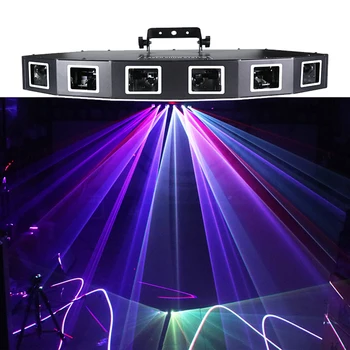 DJ Веерообразный 6-Линзовый Полноцветный Сканирующий Лазерный Проектор DMX512 RGB Сценический Эффект Лазерный Луч Дискотека Вечеринка Танцпол Бар Изображение