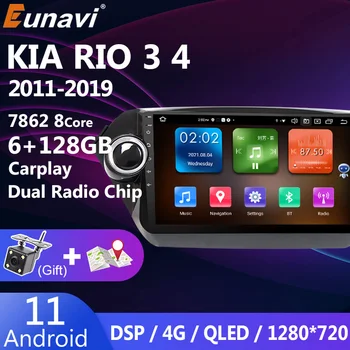 Eunavi 2 Din Android 11 Автомагнитола для Kia RIO 3 4 магнитофон 2011-2019 Мультимедийный Видеоплеер Головное устройство DVD GPS Navi 4G FM Изображение