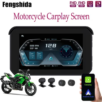 GreenYi Motorcycle Carplay Водонепроницаемый 1080P 5-дюймовый беспроводной WiFi Android-Видеорегистратор с видеорегистратором и GPS-навигацией TPMS Изображение
