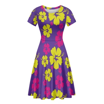 HYCOOL Дропшиппинг, женские фиолетовые свободные платья в цветочек с коротким рукавом, платья-футболки с открытой талией, 2023 г. Изображение
