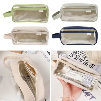 Ins2022 новая сумка для ручек большой емкости, прозрачная, простая, для японских студентов, многофункциональный тестовый пенал для девочек с сердечками Изображение