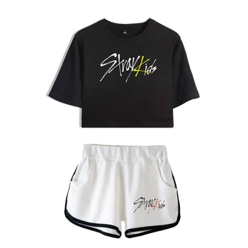 Kpop Stray Kids/ Комплект из двух предметов, Летняя Сексуальная Хлопковая футболка С принтом 