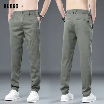 KUBRO 2023 Новые мужские брюки Smart Casual из легкого хлопка с вышивкой, повседневные брюки обычного кроя, летние джоггеры для бега трусцой полной длины Изображение