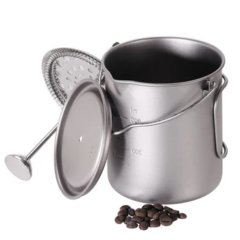 Lixada Титановая кофейная чашка объемом 750 мл, Френч-пресс, кофеварка с крышкой, походная кастрюля для приготовления пищи Изображение
