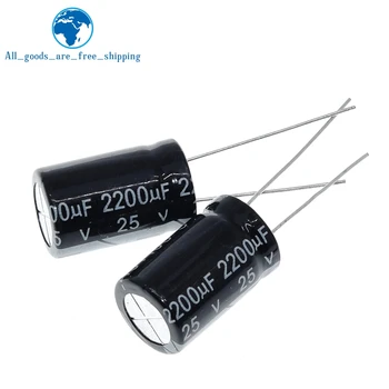 TZT 10 шт Алюминиевый электролитический конденсатор 2200 мкФ 25 В 10 * 20 мм frekuensi tinggi Радиальный электролитический конденсатор Изображение