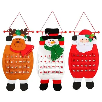Адвент-календарь из фетра, Тканевый Рождественский Подвесной орнамент, Адвент-календарь своими руками с 24 карманами на Рождество и Новый Год Изображение