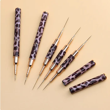Акриловая ручка для рисования в французскую полоску с леопардовым принтом с двойной головкой, кисти для подводки ногтей, гель-лак для ногтей, инструменты для маникюра. Изображение