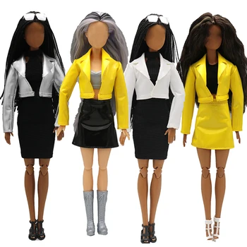 аксессуары для куклы 29 см, Искусственное Зеркало, Желтая Кожаная куртка, Кожаная юбка, Комплект одежды для куклы Изображение