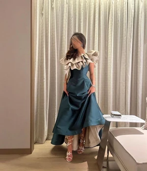 Атласные платья для выпускного вечера AsaNagi с оборками на одно плечо, женское простое вечернее платье длиной до пола, 2023, vestidos de noche Изображение