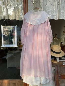 Весенний лес, Супер Бессмертная сбежавшая принцесса, льняное длинное платье, Дофаминовое милое французское розовое хлопковое льняное платье для девочек Изображение