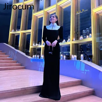 Выпускное платье Jirocum Black Mermaid с длинным рукавом и пуговицами длиной до пола, Элегантное вечернее платье, простой формальный воротник рубашки, вечерние платья Изображение