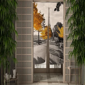 Дверная занавеска с Эйфелевой башней, Кухня, столовая, Природный ландшафт, Занавески для перегородок, шторы для входа, висящие наполовину Занавески Изображение