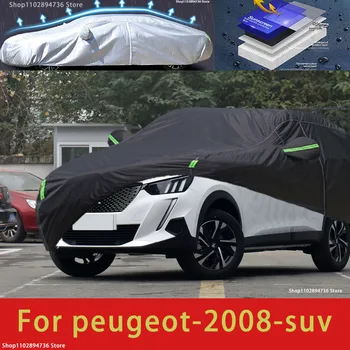 Для Peugeot 2008 Подходят автомобильные чехлы для наружной защиты от снега, солнцезащитный козырек, водонепроницаемый пылезащитный внешний черный чехол для автомобиля Изображение