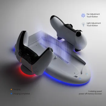Для PS5 Slim Многофункциональная Охлаждающая База для Sony P5 Slim Grip Зарядная База с Кольцом RGB Light Изображение