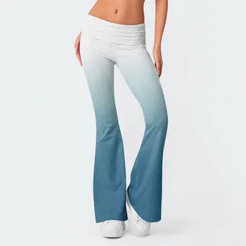 Женские джоггеры для йоги, спортивные брюки, расклешенные брюки с низкой талией, женская зимняя повседневная уличная одежда с градиентом, тонкие леггинсы, брюки полной длины Изображение