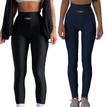 Женские леггинсы для йоги с высокой талией, тренировочные штаны для йоги, однотонные трикотажные леггинсы для тренировок, обтягивающие брюки, прямая поставка Изображение