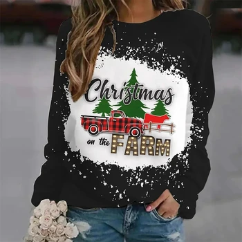 Женские модные Рождественские повседневные толстовки, толстовка с 3D принтом, пальто с длинным рукавом, Рождественская шляпа с буквенным принтом, женская толстовка с капюшоном с круглым вырезом Изображение