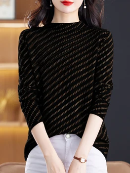 Женский свитер Geometry, весенне-осенний Корейский модный пуловер, женская одежда, повседневные свитера с длинным рукавом Изображение