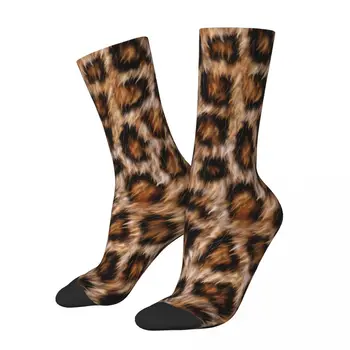 Забавные счастливые мужские носки с леопардовой росписью в стиле ретро Харадзюку, новинка в уличном стиле, бесшовные носки Crew Crazy с подарочным рисунком Изображение