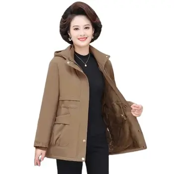 Зимняя женская одежда для пожилых людей, мамина зима Плюс бархатное пальто с подкладкой, женская хлопковая куртка, женское пальто среднего возраста Изображение