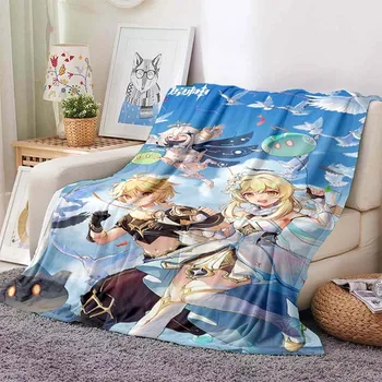 Игровое одеяло с героями мультфильмов Genshin Impact Gamer, мягкое покрывало для дома, кровати, дивана, офиса для пикника, путешествий, Покрывало для детей Изображение