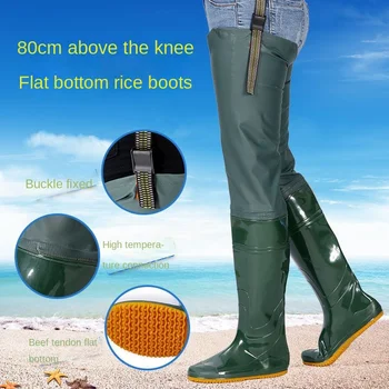 Износостойкие сельскохозяйственные водонепроницаемые ботинки на мягкой подошве с пряжкой выше колена, обувь для сельскохозяйственных угодий, непромокаемые ботинки, водонепроницаемая обувь Изображение