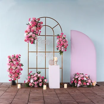 Индивидуальная роскошная композиция из искусственных цветов розовоБелой розы для сцены, пола, цветочного фона для вечеринки, декора цветочной арки. Изображение