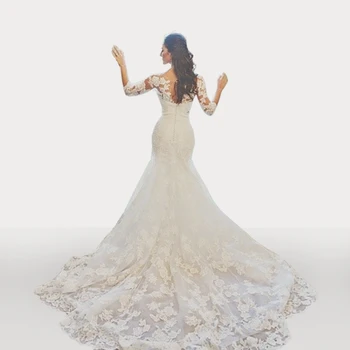 Классическое кружевное свадебное платье-русалка в виде сердечка vestido de novia со съемным верхом с длинными рукавами, платья для матери невесты Изображение