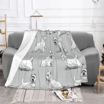 Клетчатые одеяла для щенков собак-терьеров, Бархатные зимние одеяла с животными, Многофункциональное теплое одеяло для кровати, офисные постельные принадлежности Изображение