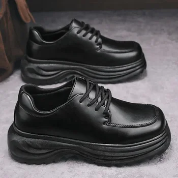 Кожаная обувь, мужская зимняя деловая обувь, осенняя дышащая спортивная мужская обувь, молодежная официальная одежда на шнуровке, мужская обувь Изображение