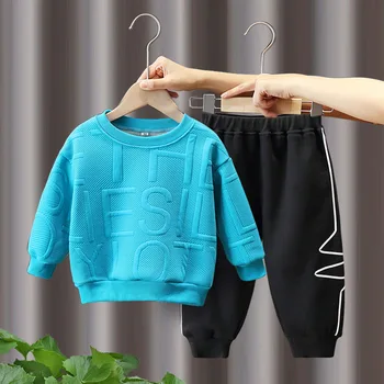 Комплекты детских свитеров и штанов в корейском стиле, комплект из двух предметов, свитер, детские товары, детская одежда, штаны для мальчиков Изображение