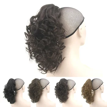 Короткий афро-кудрявый парик с завязками в виде конского хвоста, шиньон из синтетических волос, заколка в виде конского хвоста для наращивания волос для женщин Изображение