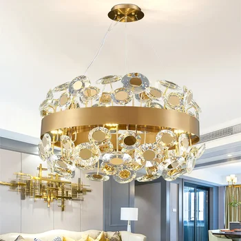 Креативный дизайн, хрустальная люстра, Современный золотой Роскошный круглый кулон, подвесной светильник для гостиной, домашний декор, Подвесной светильник Изображение