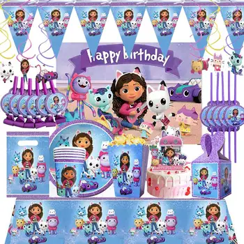 Кукольный домик Габби для вечеринки в честь дня рождения, посуда, тарелка, баннер, слинг, фон из воздушных шаров для душа ребенка, декор комнаты для девочек, Домашний сад Изображение